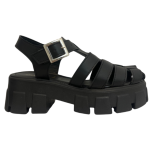 Sandalias ultra chunky color negro con correas en las parte superior.