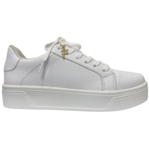 Tenis blancos con distintivo de la marca en color dorado. Los tenis mas cómodos y versátiles para combinar en tu día a día con todos tus outfits.