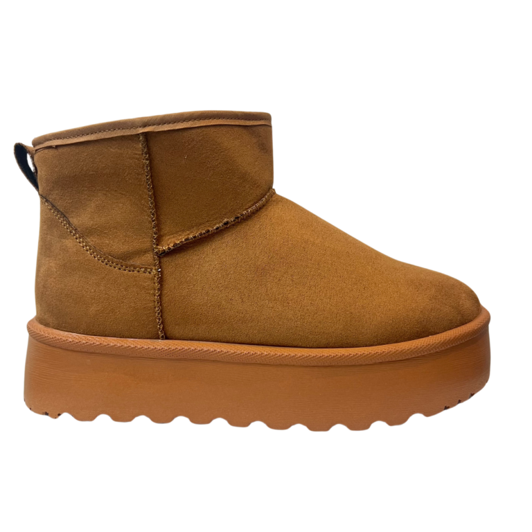 Botas para invierno cafe dupe de UGG color camel o cafe con peluche por dentro, plataforma chunky.