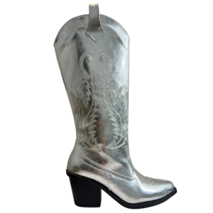 Botas cowboy plata con suela negra y bordado